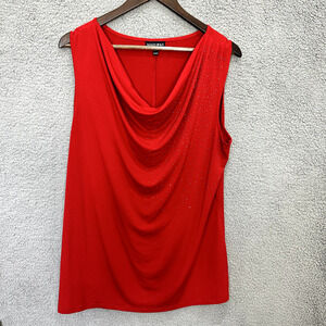 Vintage Y2K Fashion Bug Top Women 1X Red Sleeveless Cowl Neck Studded Fairy Boho